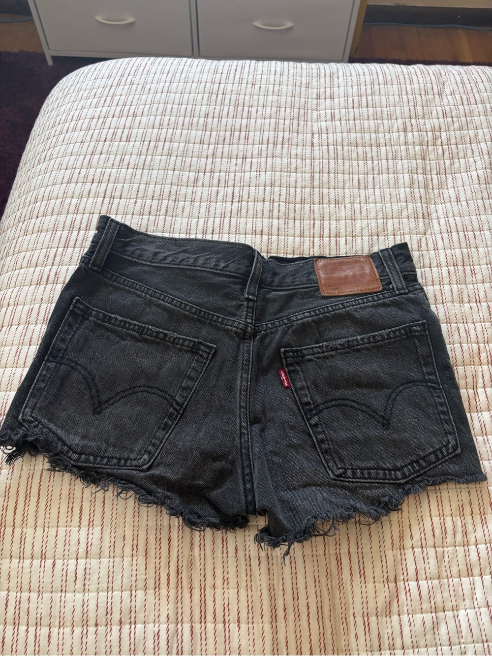 Levi's Black Denim Cutoff Shorts with Leather Patch